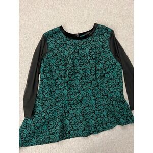 Ashley Stewart Tunic Top Women's Plus 22/24 Green Black Baroque Swirl Asymmetric